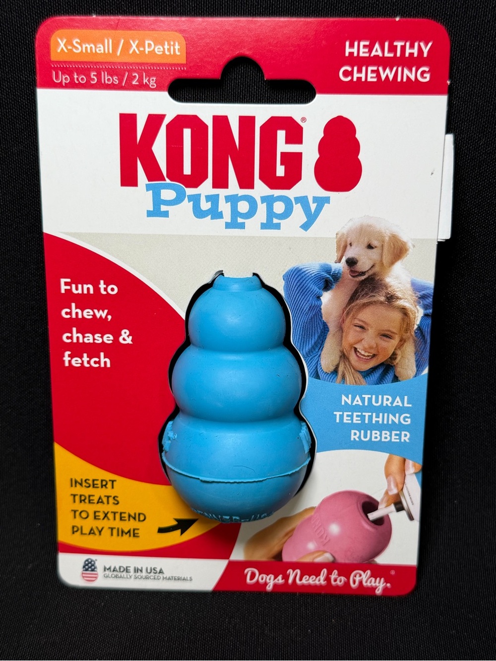 Kong Puppy X-SMALL Blue Healthy Chewing Toy Teething Dog Chew, Chase, Fetch